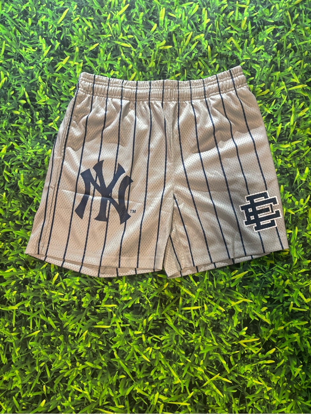 New York Yankees Eric Emmanuel Gray Pinstripe Mesh Shorts